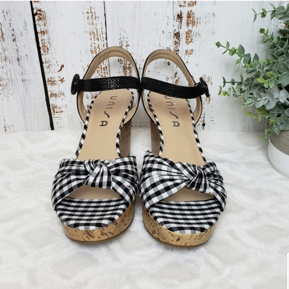 Unisa Plaid Open toe Wedge Heel